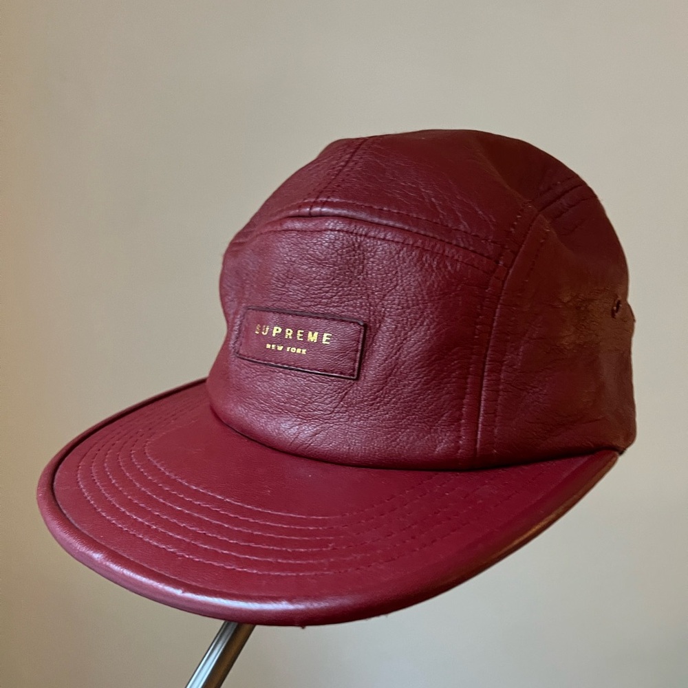 Supreme Red Leather Baseball cap